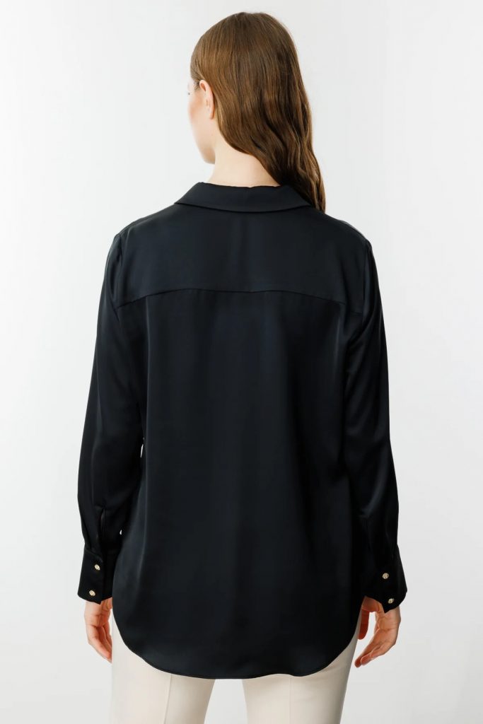EKOL Büyük Beden Saten Gömlek 3510 B.B - Siyah
