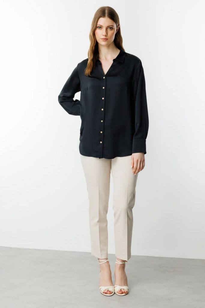 EKOL Büyük Beden Saten Gömlek 3510 B.B - Siyah