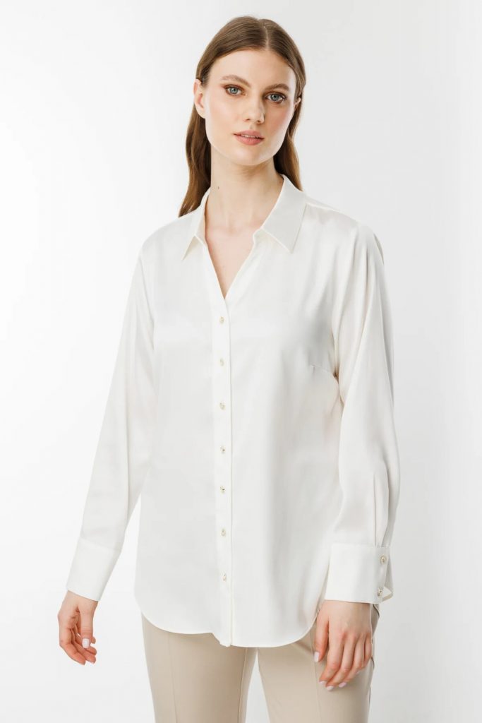 EKOL Büyük Beden Saten Gömlek 3510 B.B - EKRU