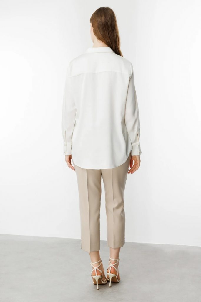 EKOL Büyük Beden Saten Gömlek 3510 B.B - EKRU