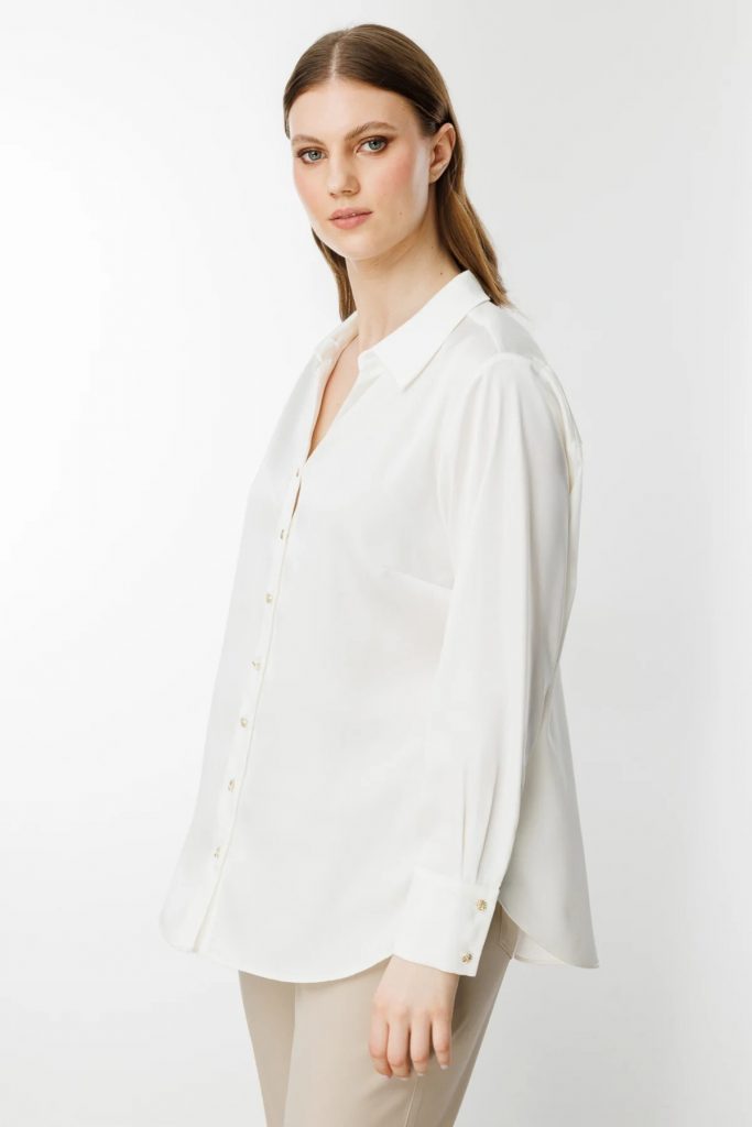 EKOL Büyük Beden Saten Gömlek 3510 B.B - EKRU