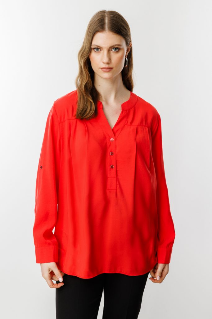 EKOL  Önü Düğmeli Hakim Yaka Bluz 3518 B.B - mercan
