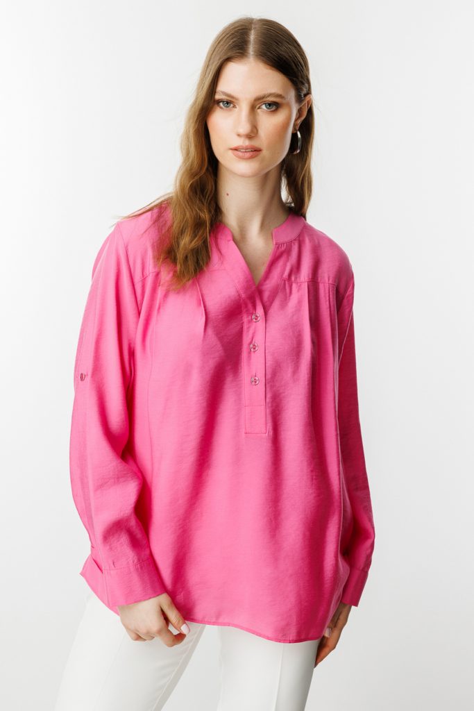 EKOL  Önü Düğmeli Hakim Yaka Bluz 3518 B.B - pembe