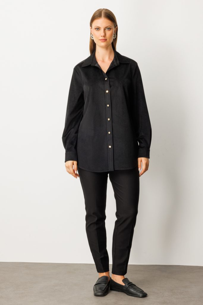 EKOL İnce Fitilli Kadife Gömlek 3545 - Siyah
