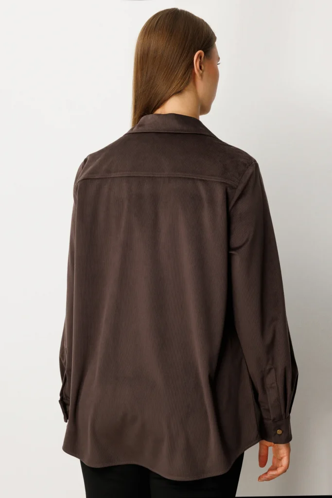EKOL İnce Fitilli Kadife Gömlek 3545 - kahve