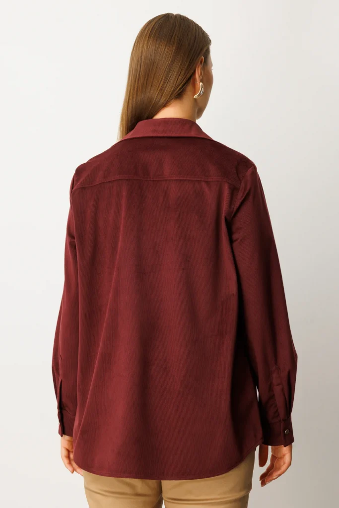 EKOL İnce Fitilli Kadife Gömlek 3545 - bordo