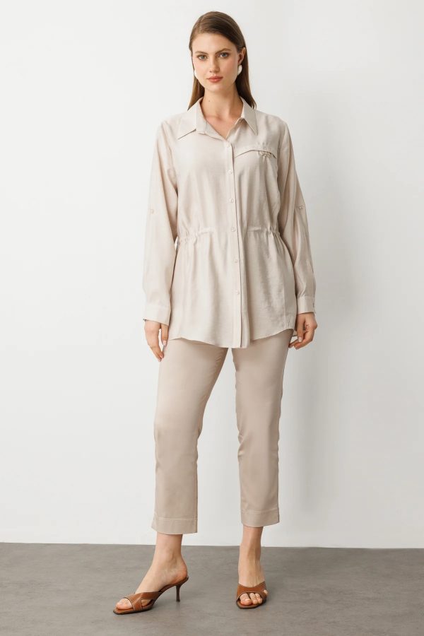 EKOL Kadın Beli Lastikli Bluz 3642