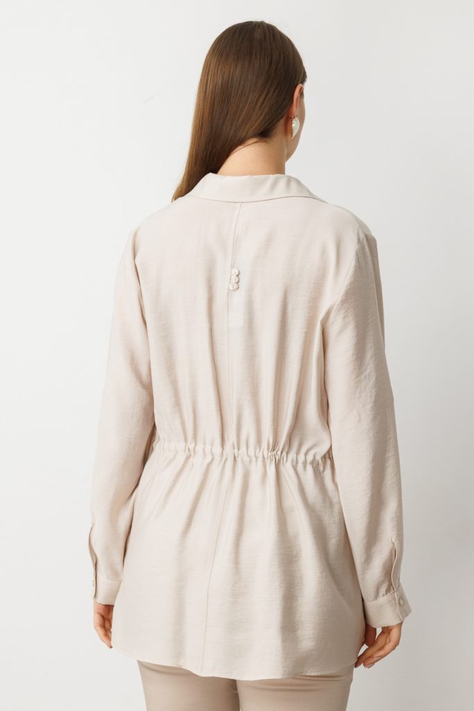 EKOL Kadın Beli Lastikli Bluz 3642 - BEJ