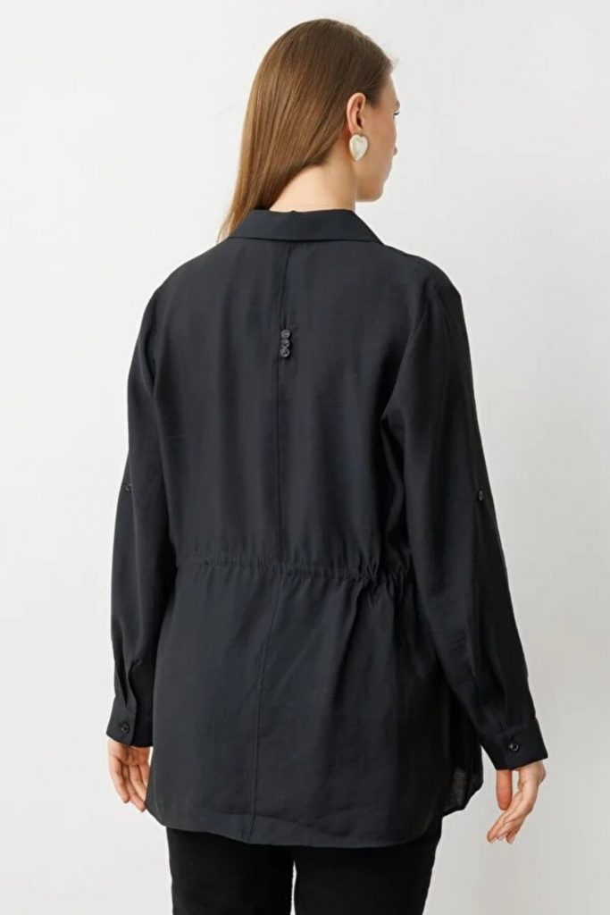 EKOL Kadın Beli Lastikli Bluz 3642 - Siyah