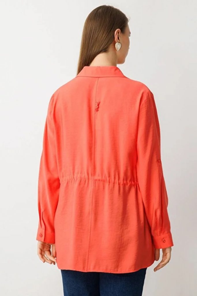 EKOL Kadın Beli Lastikli Bluz 3642 - mercan