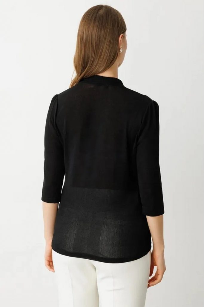 EKOL Kadın V Yaka Desenli  Bluz3916 B.B - Siyah