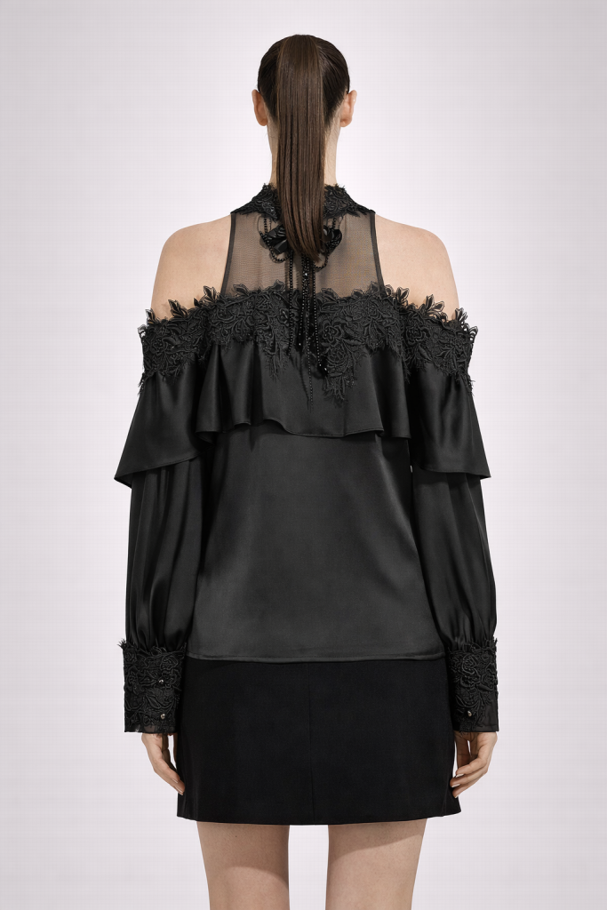 EKOL Dantel Detaylı Şık Bluz 3952 - Siyah