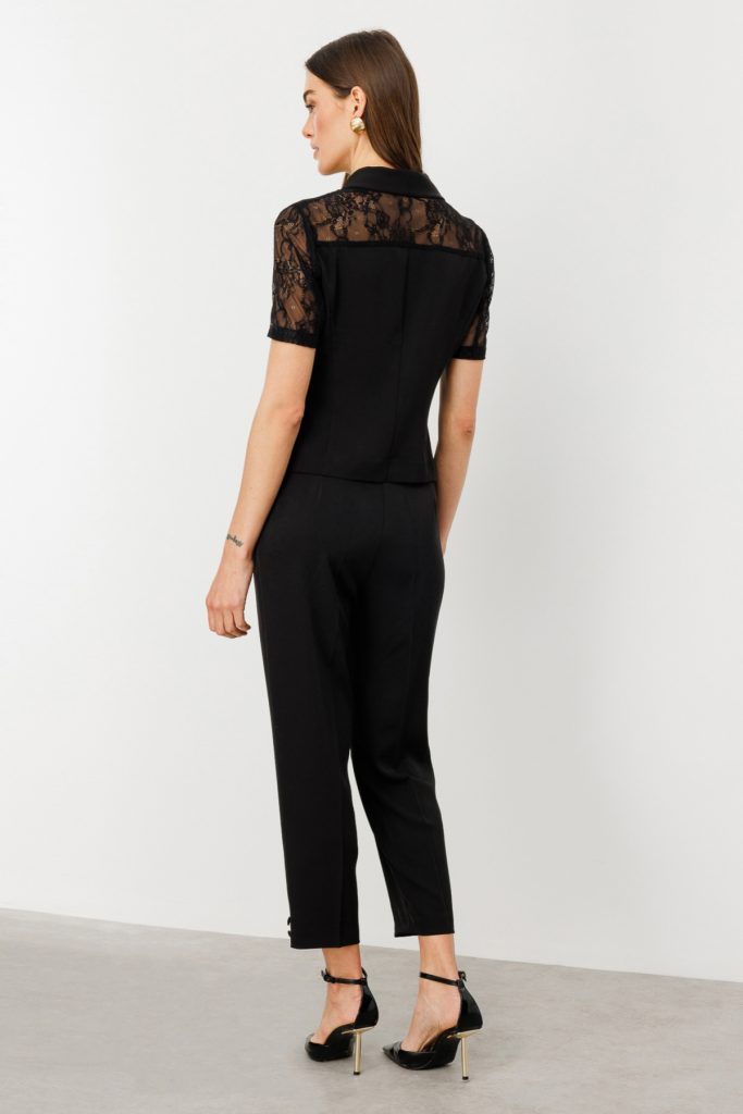 EKOL Dantel Detaylı Kadın Ceket 4042 - Siyah