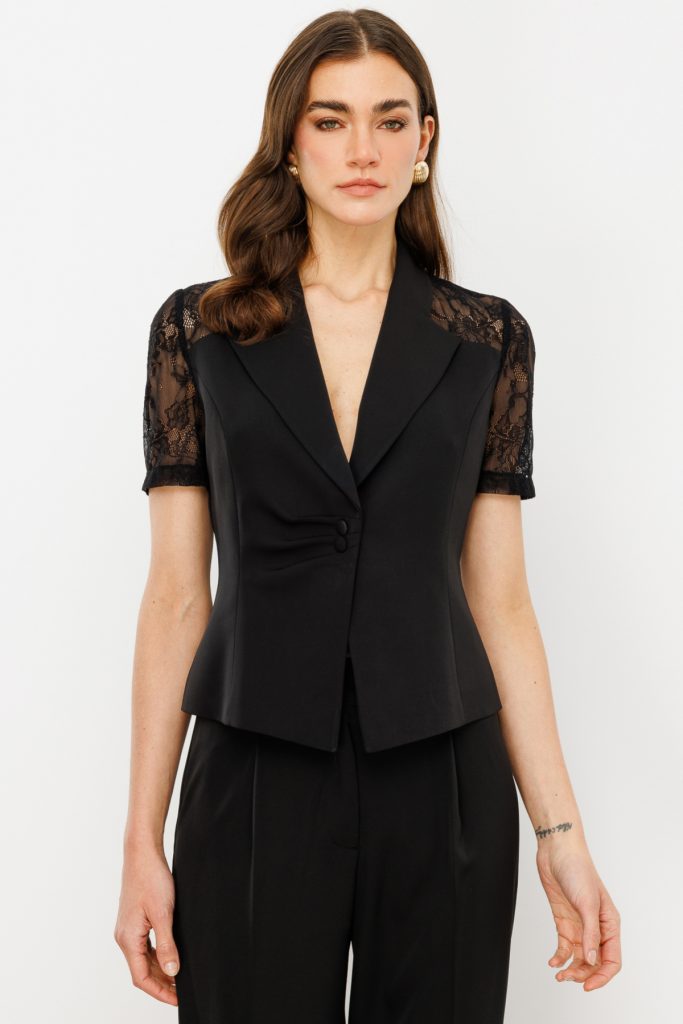 EKOL Dantel Detaylı Kadın Ceket 4042 - Siyah