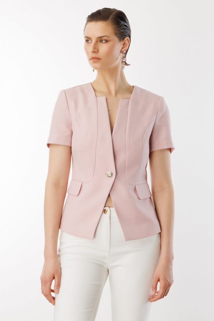 EKOL Tek Düğme Spor Dikişli Ceket 4126 - pembe