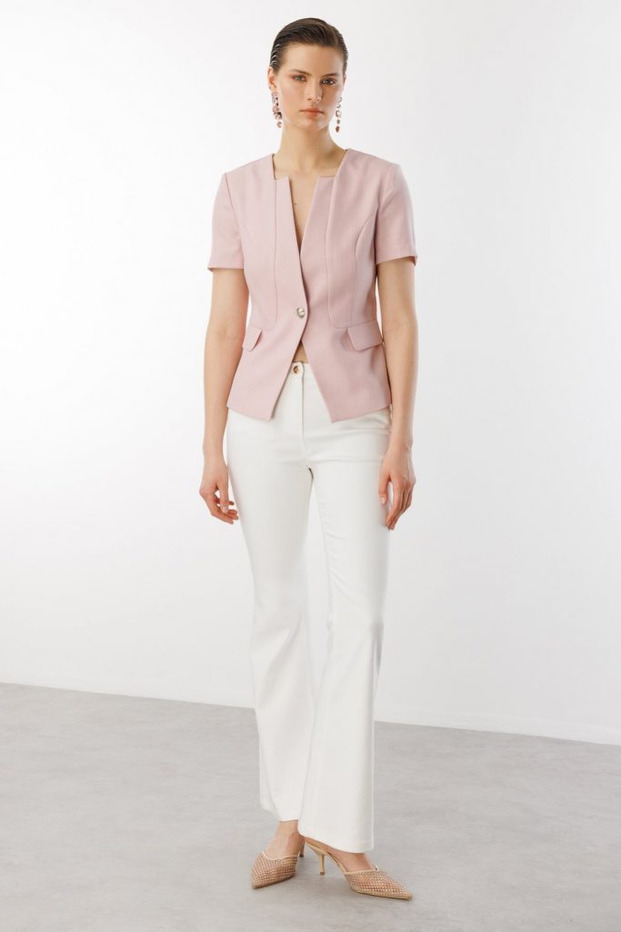 EKOL Tek Düğme Spor Dikişli Ceket 4126 - pembe