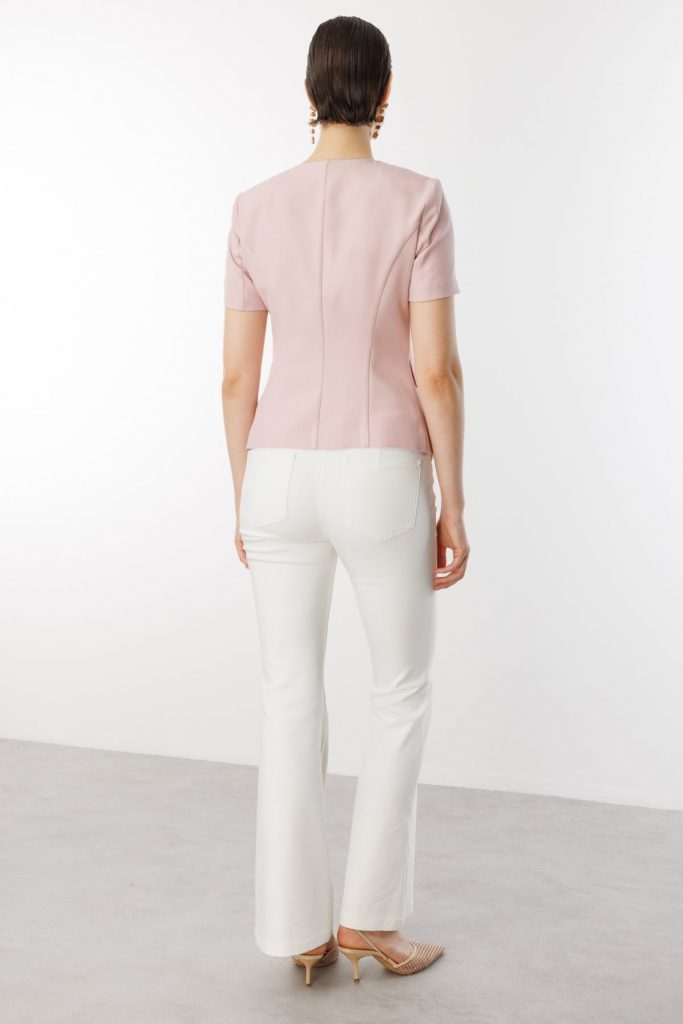 EKOL Tek Düğme Spor Dikişli Ceket 4126 - pembe