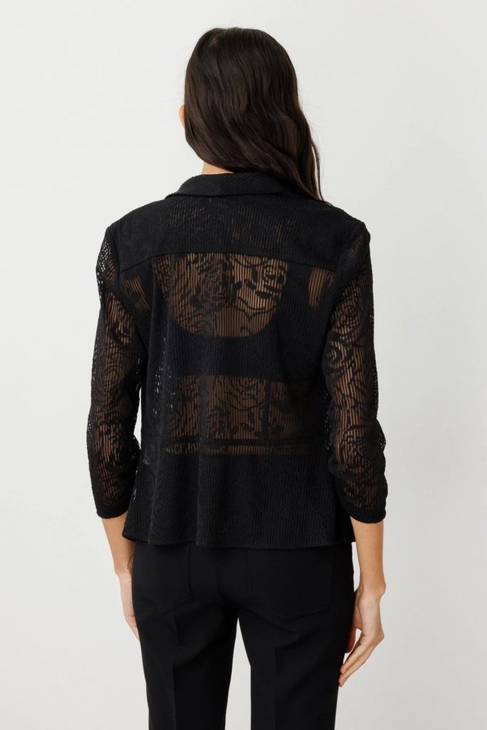 EKOL Kendinden Desenli Transparan Ceket  4182 - Siyah