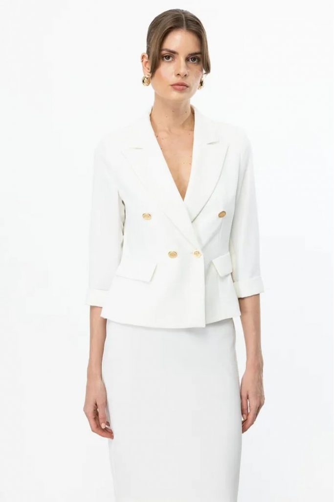 EKOL Kruvaze Yaka Duble Kol Ceket 4240 - EKRU