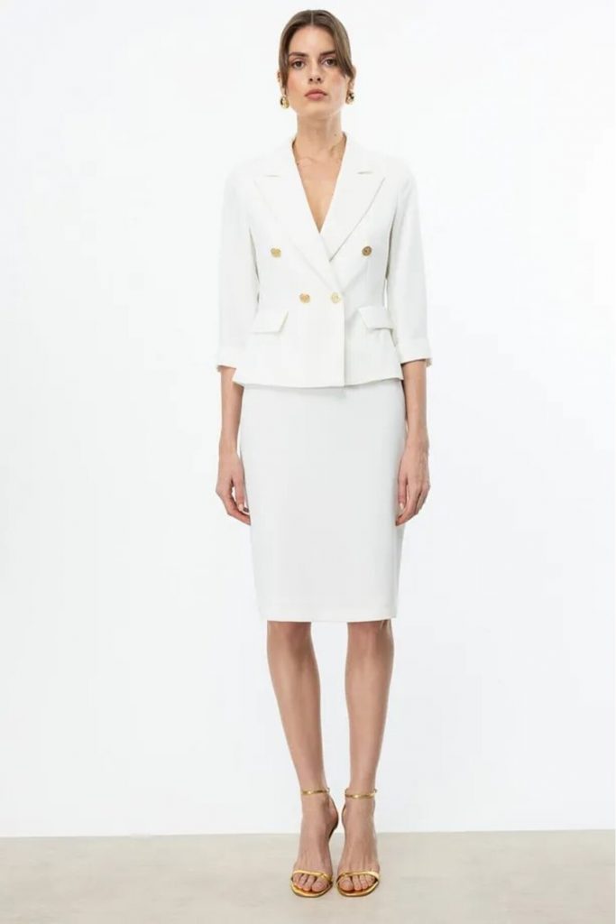 EKOL Kruvaze Yaka Duble Kol Ceket 4240 - EKRU