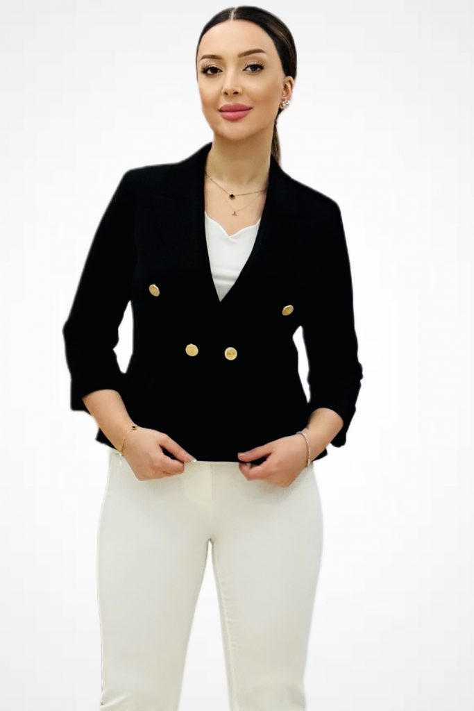 EKOL Kruvaze Yaka Duble Kol Ceket 4240 - Siyah