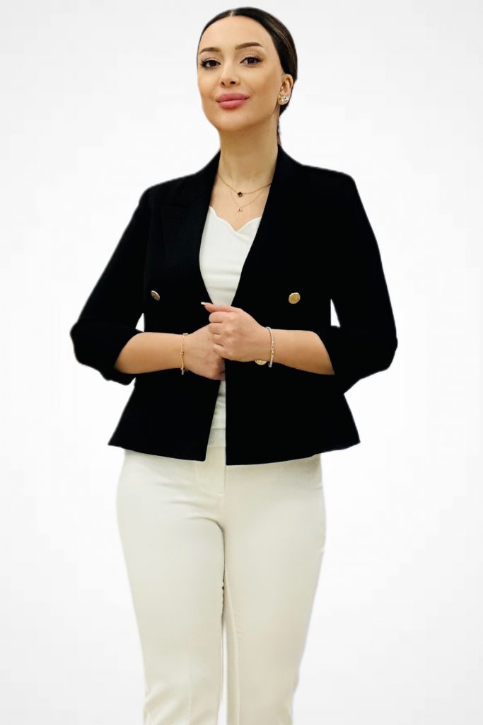 EKOL Kruvaze Yaka Duble Kol Ceket 4240 - Siyah