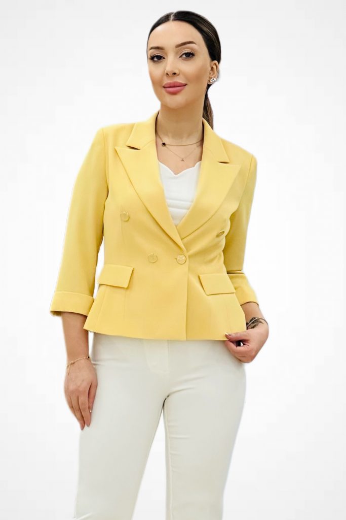 EKOL Kruvaze Yaka Duble Kol Ceket 4240 - SARI