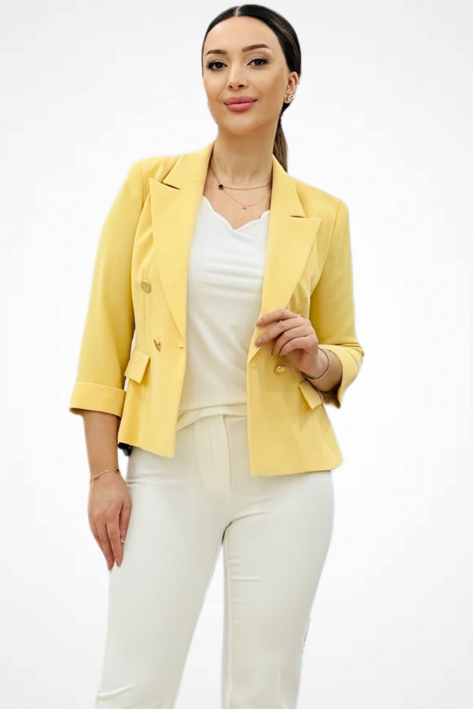 EKOL Kruvaze Yaka Duble Kol Ceket 4240 - SARI