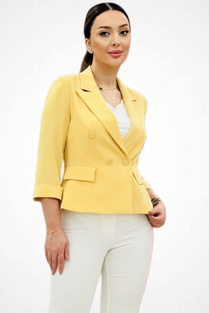 EKOL Kruvaze Yaka Duble Kol Ceket 4240 - SARI