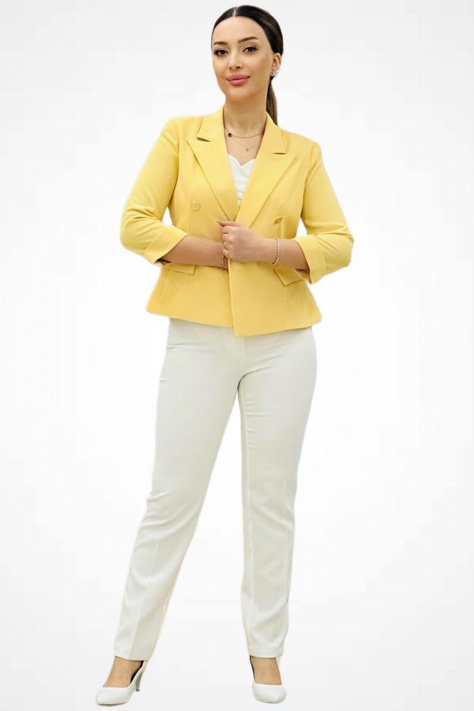 EKOL Kruvaze Yaka Duble Kol Ceket 4240 - SARI