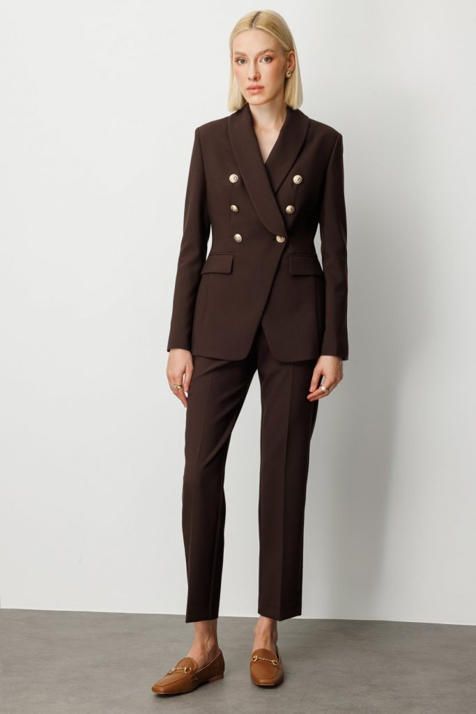 EKOL Kruvaze Yaka Kapak Cepli Ceket 5013 - kahve