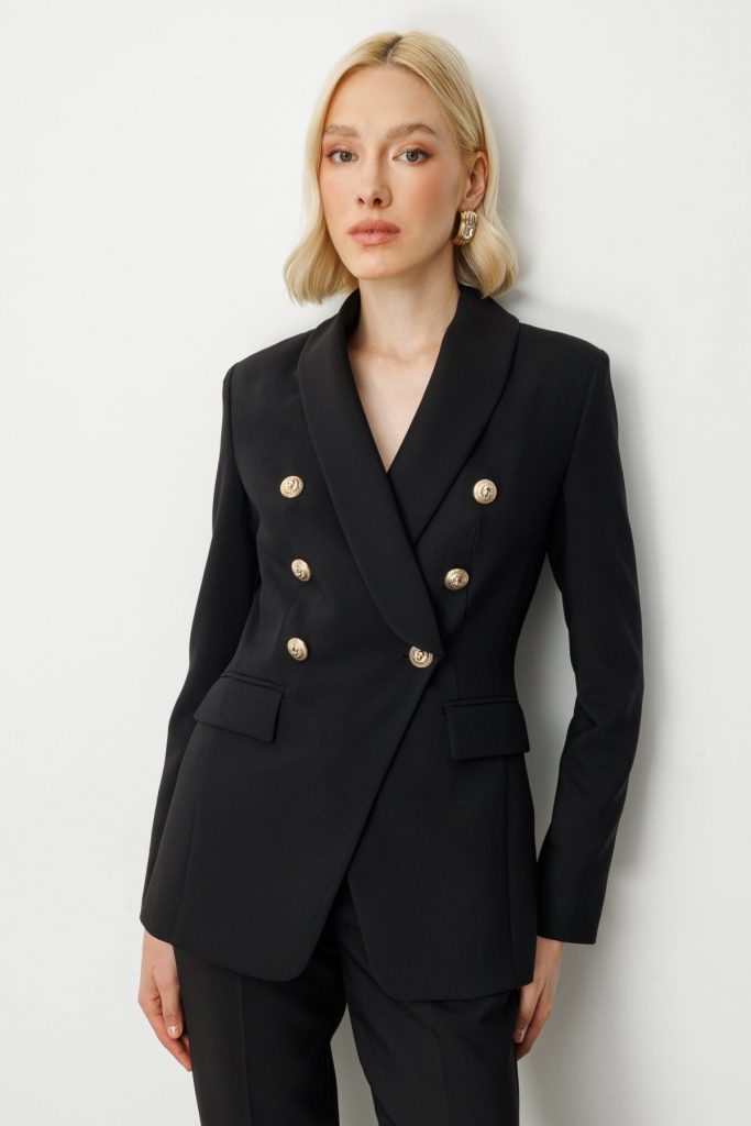 EKOL Kruvaze Yaka Kapak Cepli Ceket 5013 - Siyah