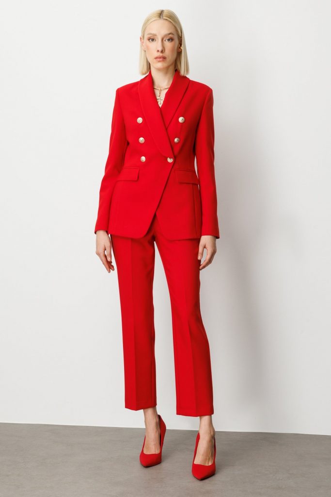 EKOL Kruvaze Yaka Kapak Cepli Ceket 5013 - KIRMIZI