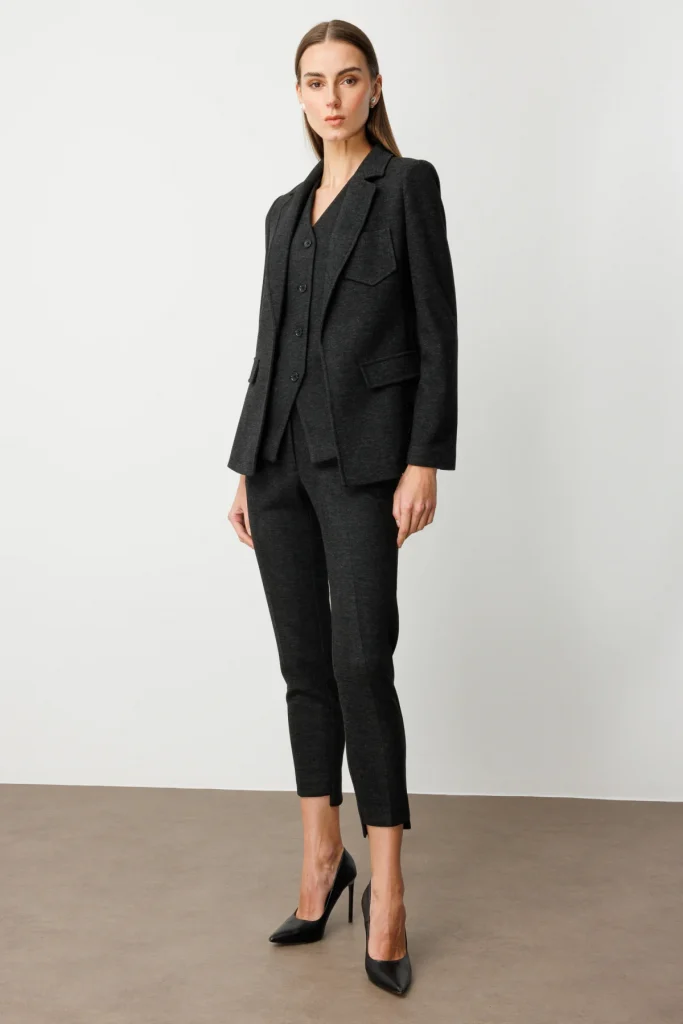 EKOL Süs Cepli Düğme Detaylı Ceket 5191 - Siyah