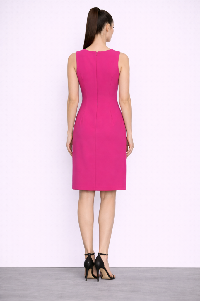 EKOL V Yaka Elbise 4002 - pembe