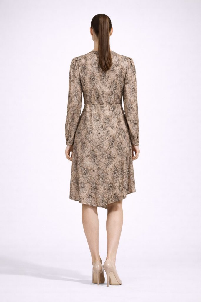 EKOL V Yaka Elbise 4007 - VİZON