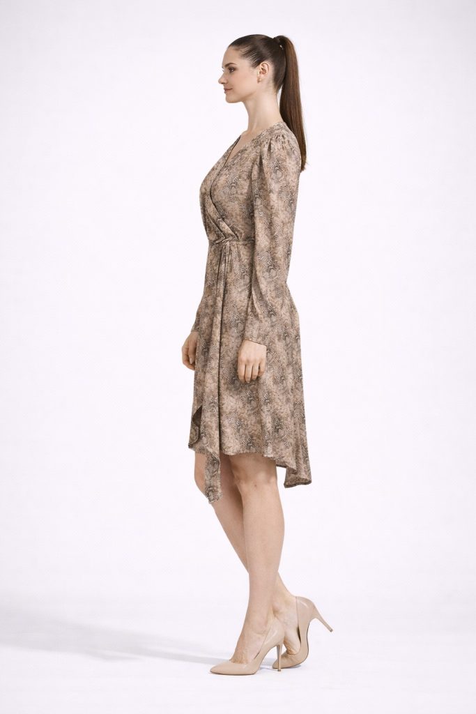 EKOL V Yaka Elbise 4007 - VİZON