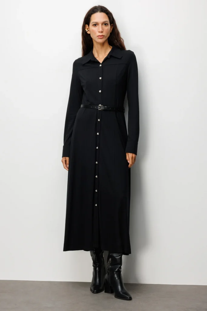 EKOL Beli Kemerli Maxi Elbise 4029 - Siyah