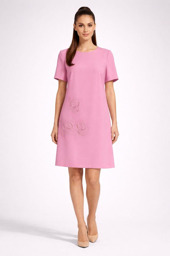 EKOL Nakışlı Elbise 4048 - pembe