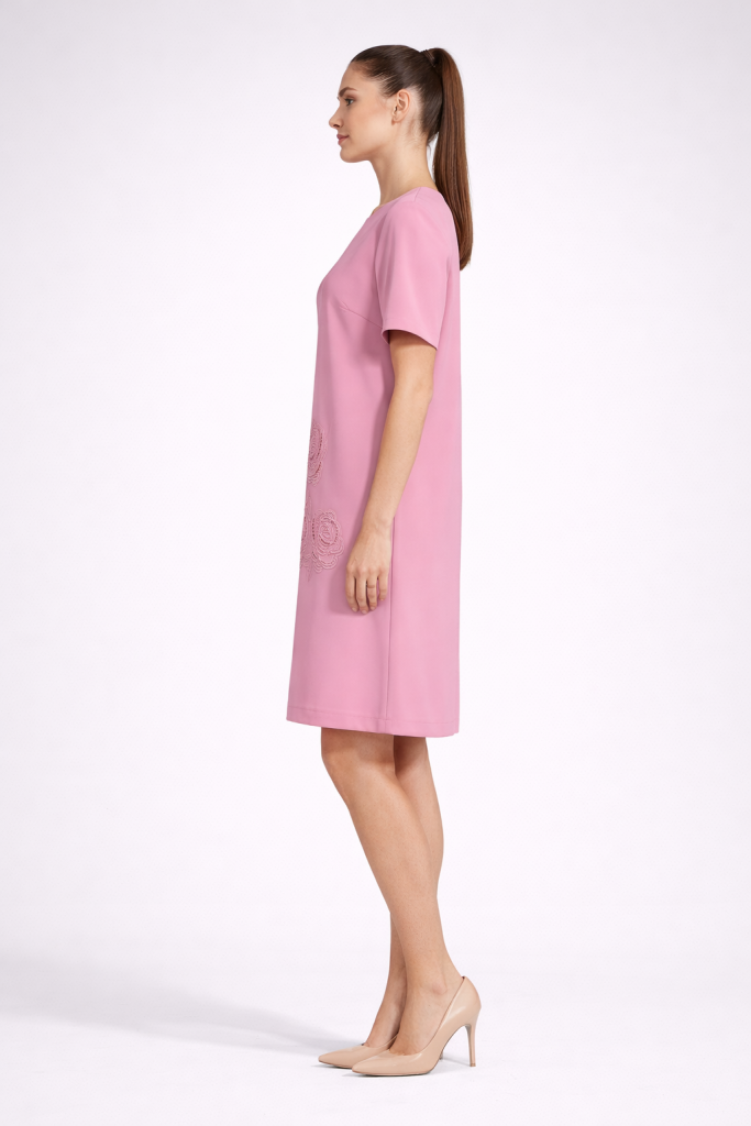 EKOL Nakışlı Elbise 4048 - pembe