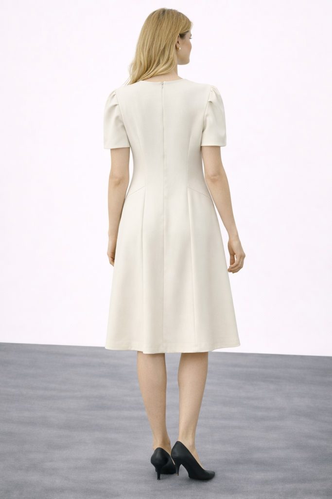 EKOL Taş Şerit İşkeme Detaylı Elbise 4052 - EKRU