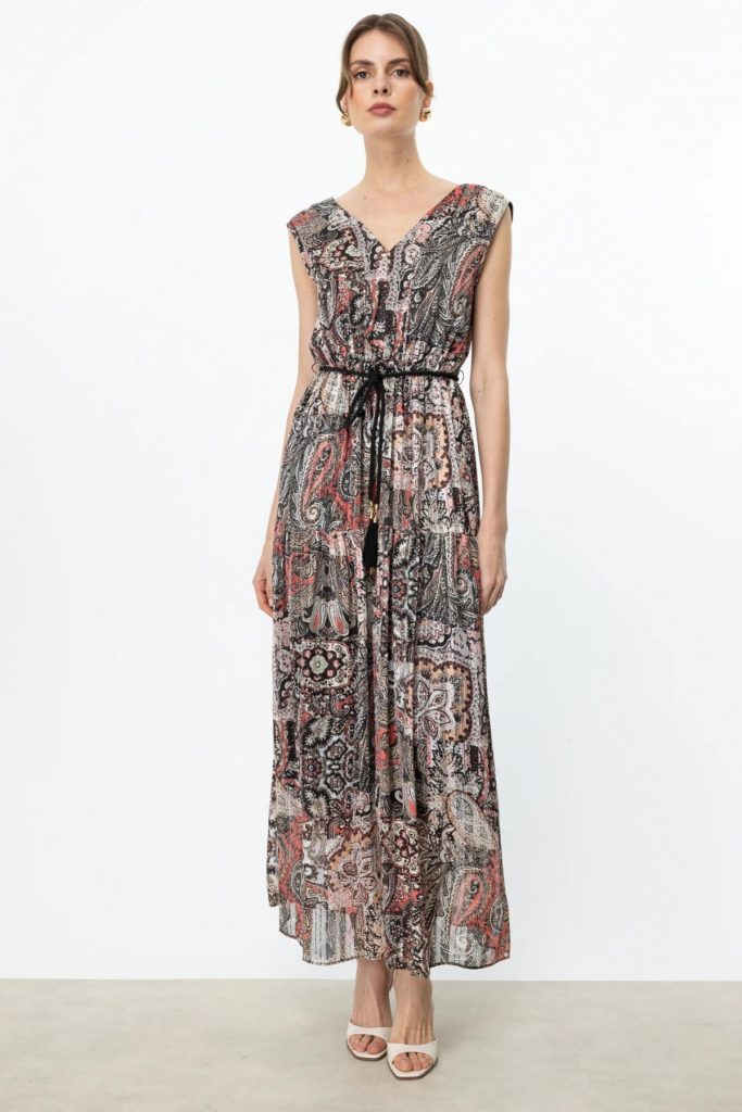 EKOL Kuşaklı Maxi Boy Elbise 5168 - Siyah