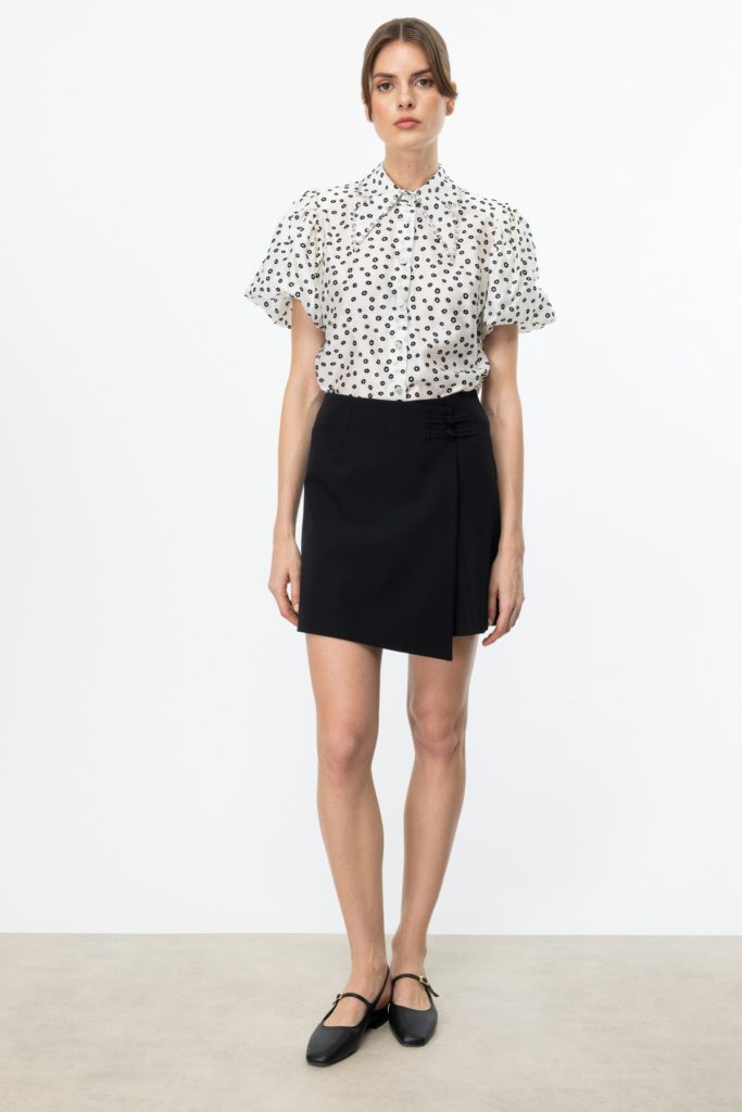 EKOL Beli Süs Düğümlü Şort Etek1034 - Siyah