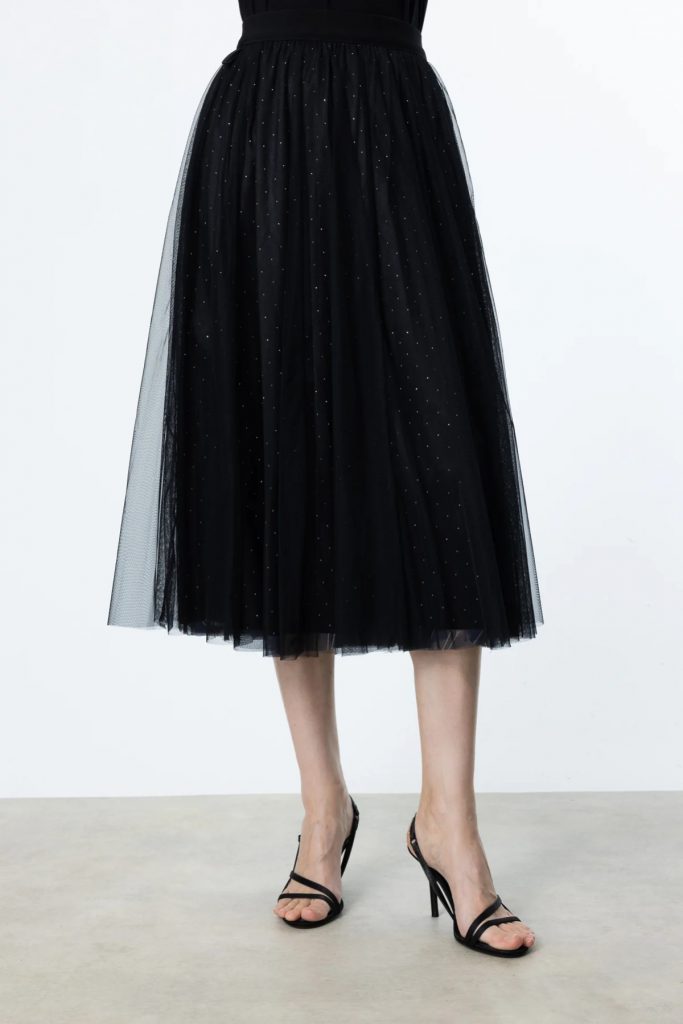 EKOL Kendinden Desenli Tül Etek 1526