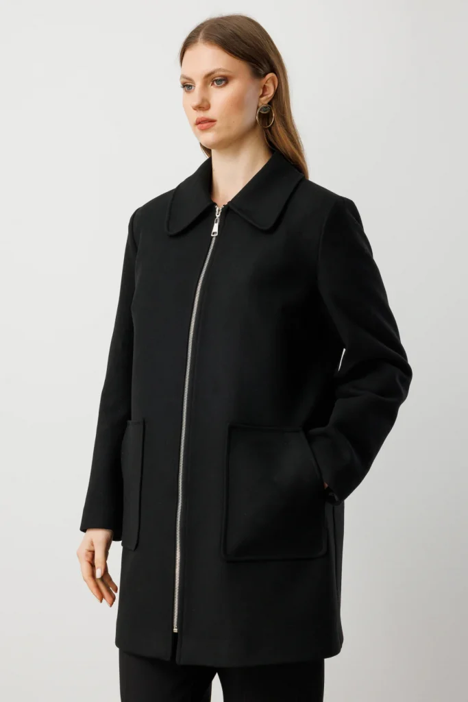 EKOL Yandan Cepli Büyük Beden Kaşe Kaban 6307