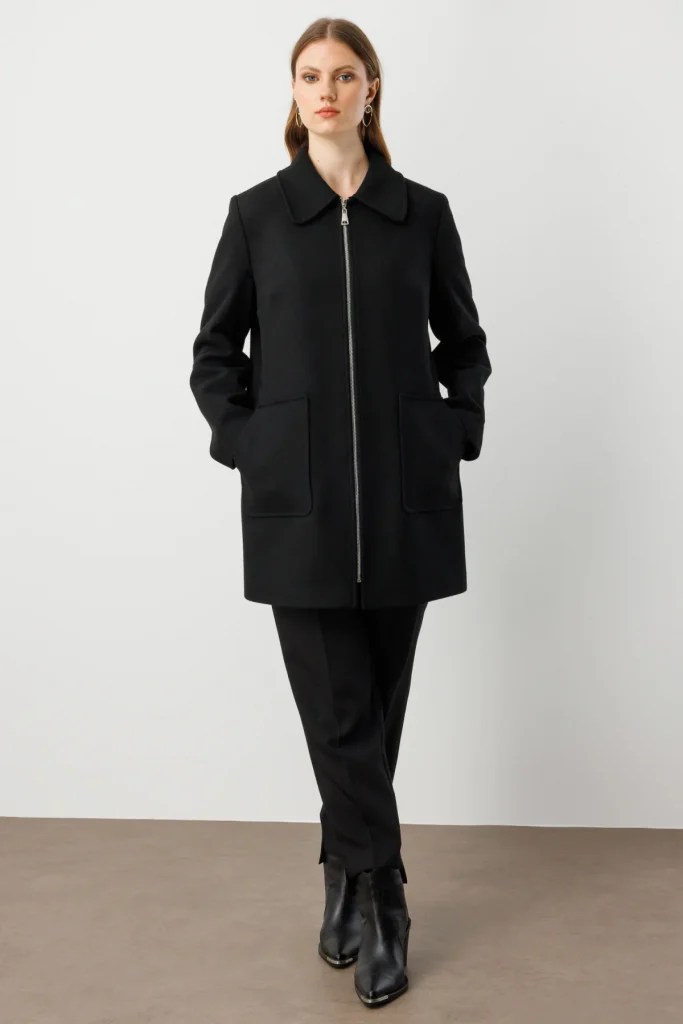 EKOL Yandan Cepli Büyük Beden Kaşe Kaban 6307