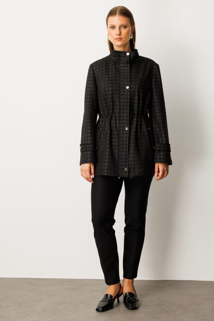 EKOL Beli Lastikli Kazayağı Desenli Trenç 7541