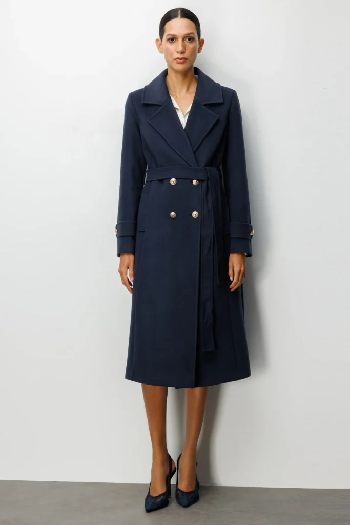 EKOL Beli Kuşaklı Kolları Apoletli Kaban 6061 - Lacivert