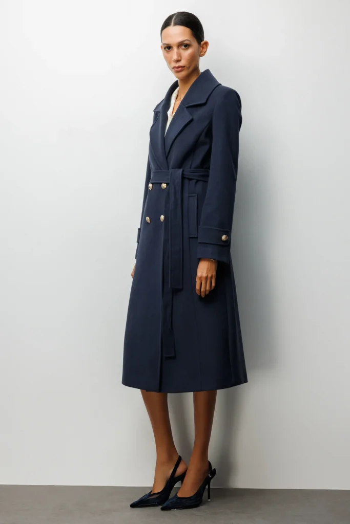 EKOL Beli Kuşaklı Kolları Apoletli Kaban 6061 - Lacivert