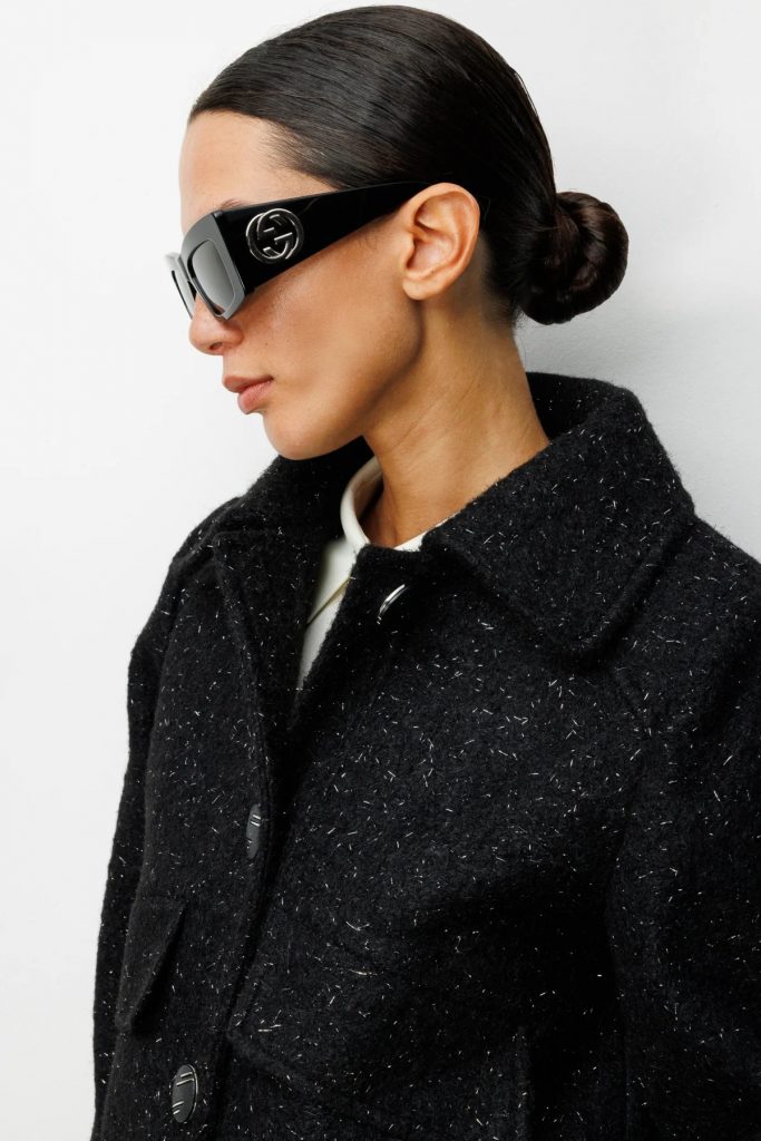 EKOL Süs Kapak Cepli Simli Mont 6089 - Siyah